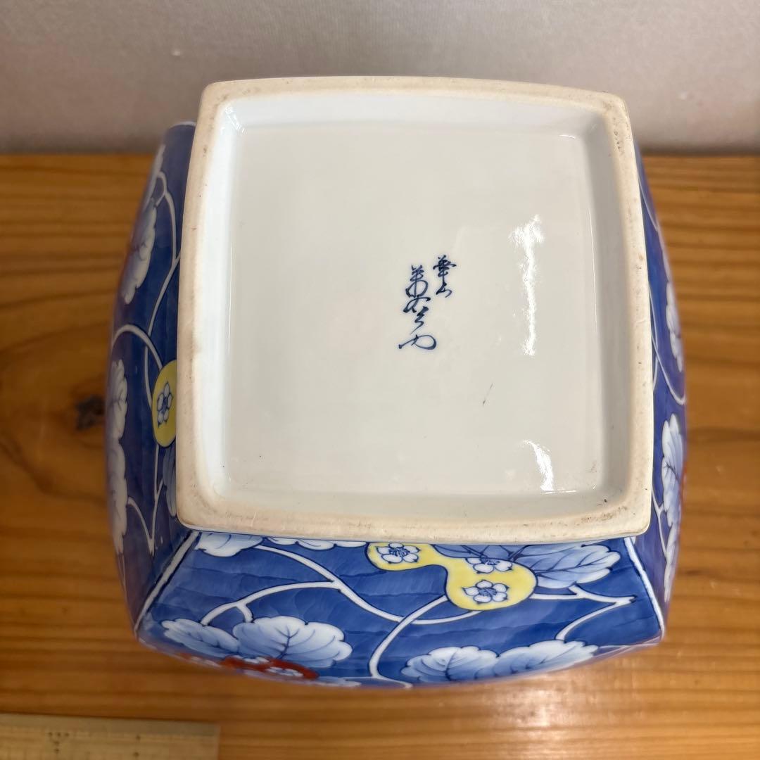 有田焼　染錦ひょうたん絵花柄　手書き　高さ約31cm 花器　壺