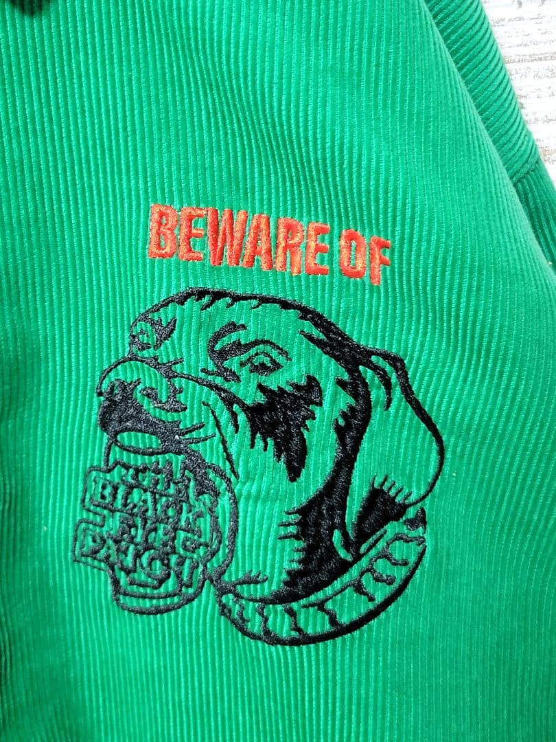 【美品】ブラックアイパッチ 刺繍 コーデュロイジャケット 裏地ヒョウ柄 猛犬注意