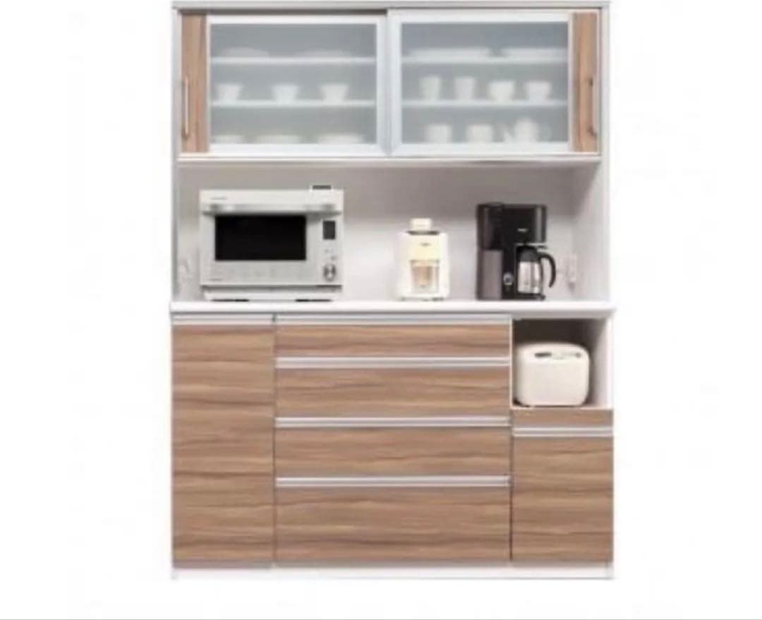 【大川家具】国産キッチンボード食器棚　カプリス幅150cm 耐震食器棚　引き戸