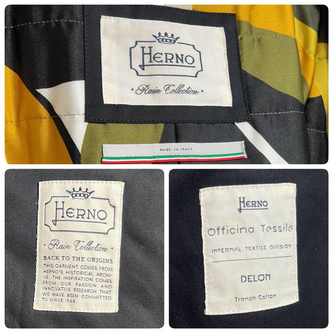 ヘルノ 22ss ダブルブレスト中綿トレンチコート DELON 裏地総柄 黒