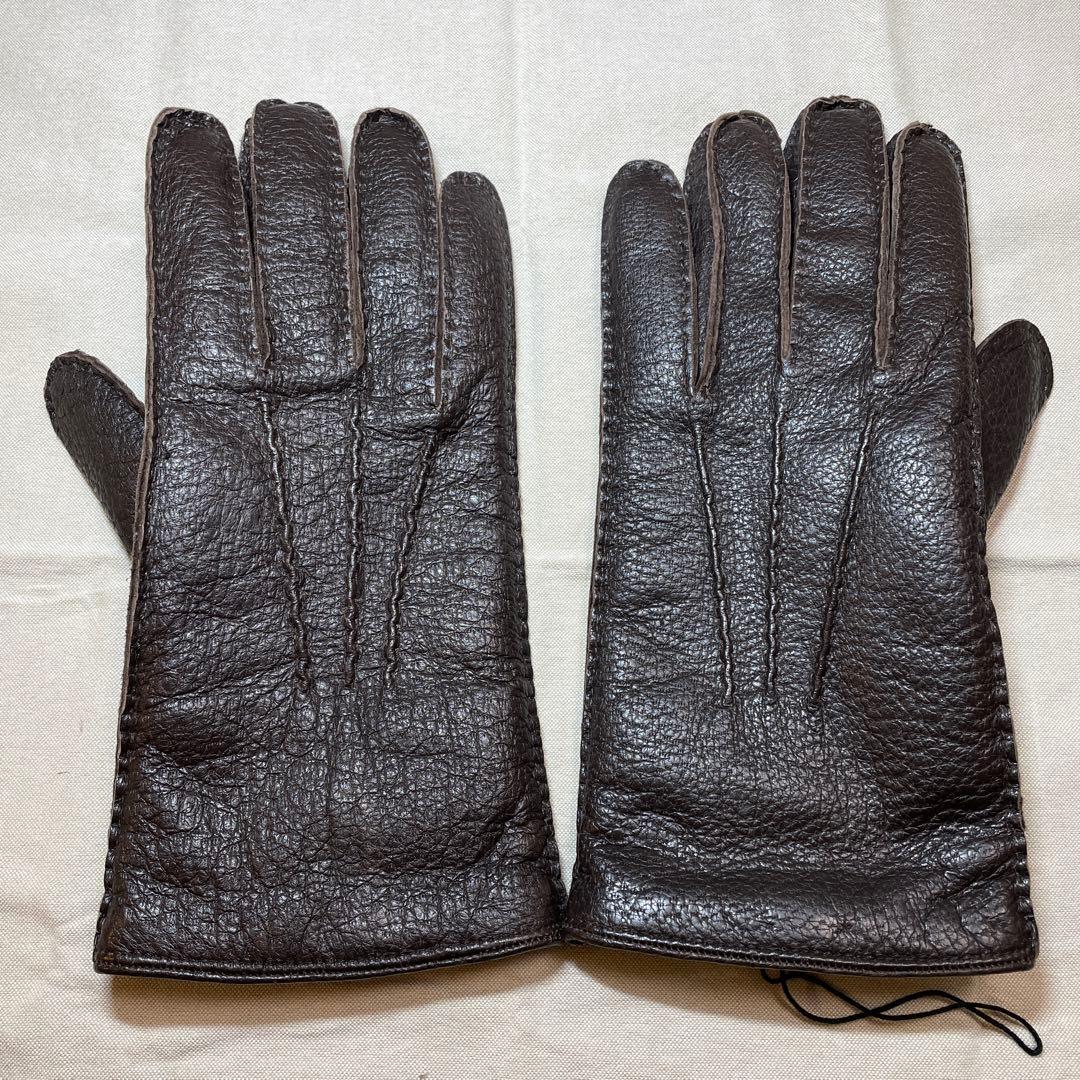 dunhill ダークブラウン レザー手袋 ペッカリー 裏カシミヤ 正規品 箱付