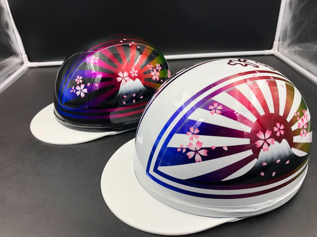 コルク半カスタム　富士日章三つボタン　ブラックホワイトラメグラデーション　セット