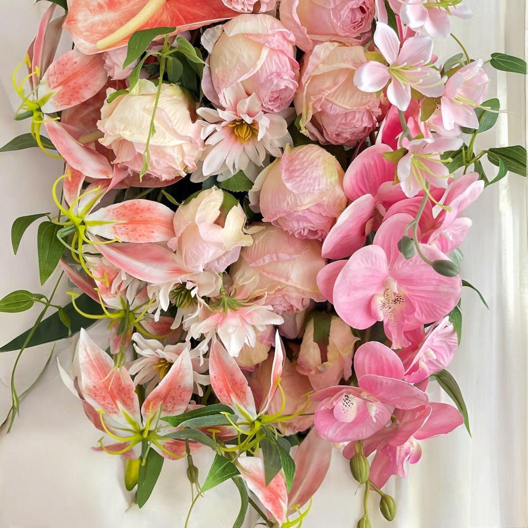 華やぎ咲く胡蝶蘭と薔薇の特大ピンクスワッグ 光触媒フラワー サマーリース 造花