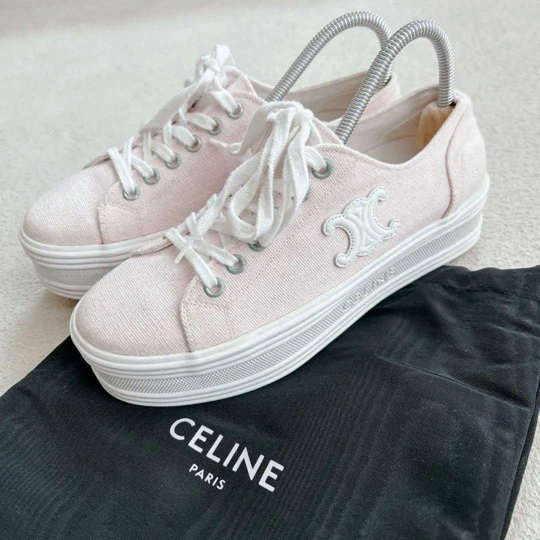 セリーヌ ジェーン トリオンフ プラットフォーム キャンバス スニーカー ピンク