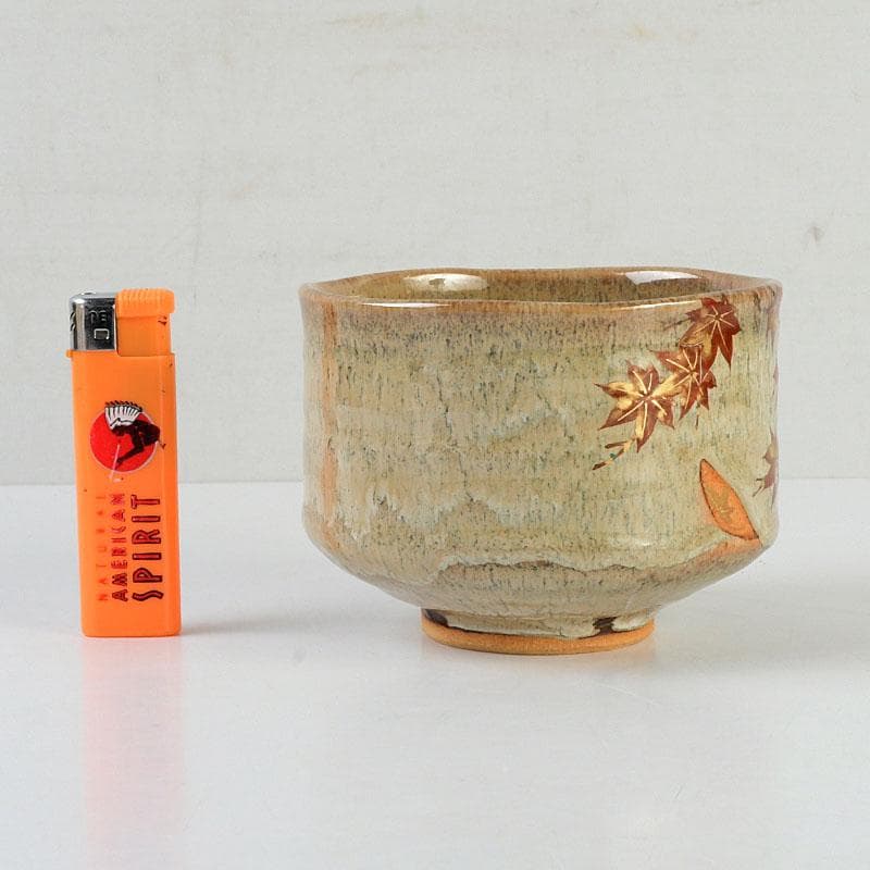 茶道具　京焼　秋峰窯　中村良二作　窯変紅葉絵　茶碗　共布共箱　V　9755