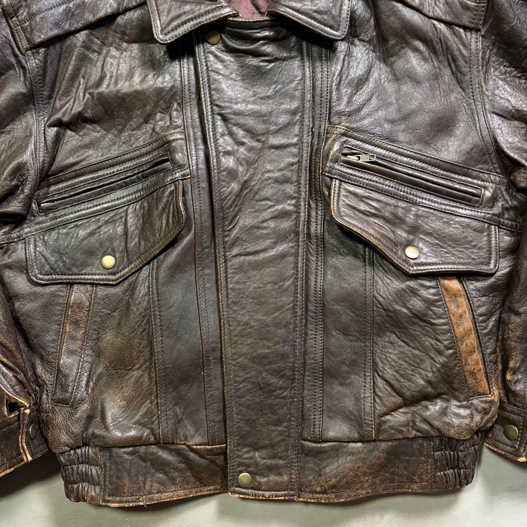 90's✨レザージャケット　A-2 羊革　ラムレザー　茶色　短丈　XL