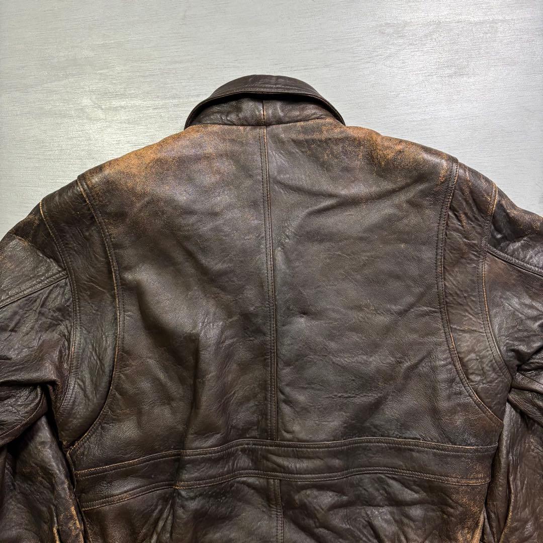 90's✨レザージャケット　A-2 羊革　ラムレザー　茶色　短丈　XL