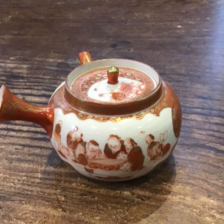 小野窯　赤絵細密画唐人急須　茶具　江戸時代　九谷焼