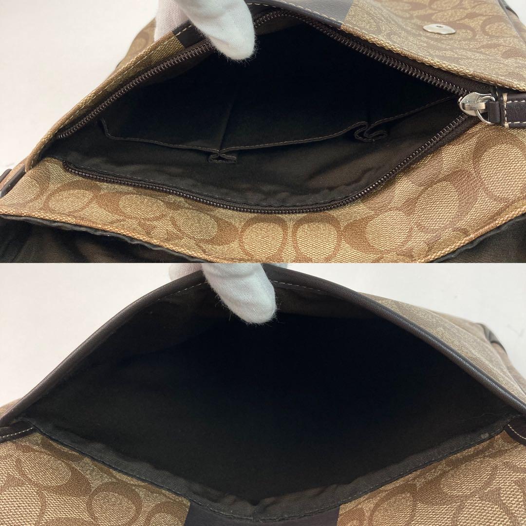 【美品・A4可】コーチ ショルダーバッグ ヘリテージ ストライプ マップバッグ