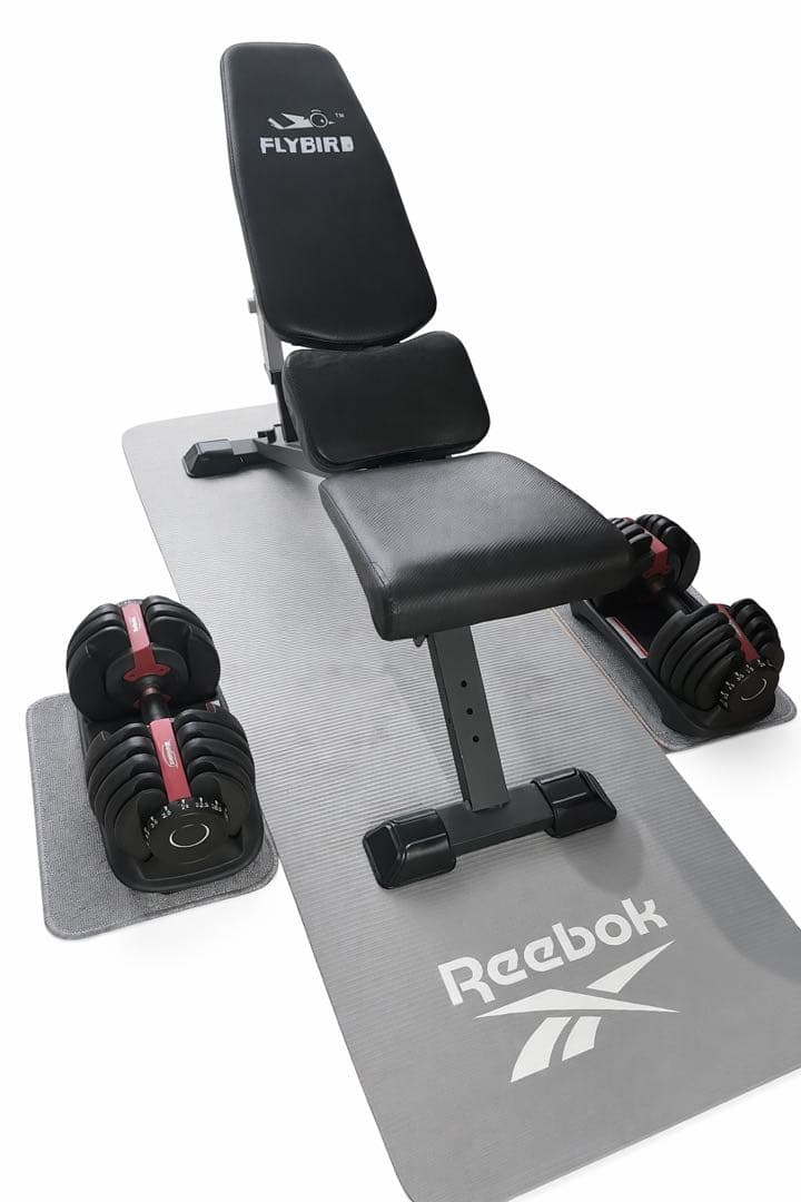 可変式ダンベル＋FLYBIRDベンチ＋Reebokヨガマット 筋トレセット