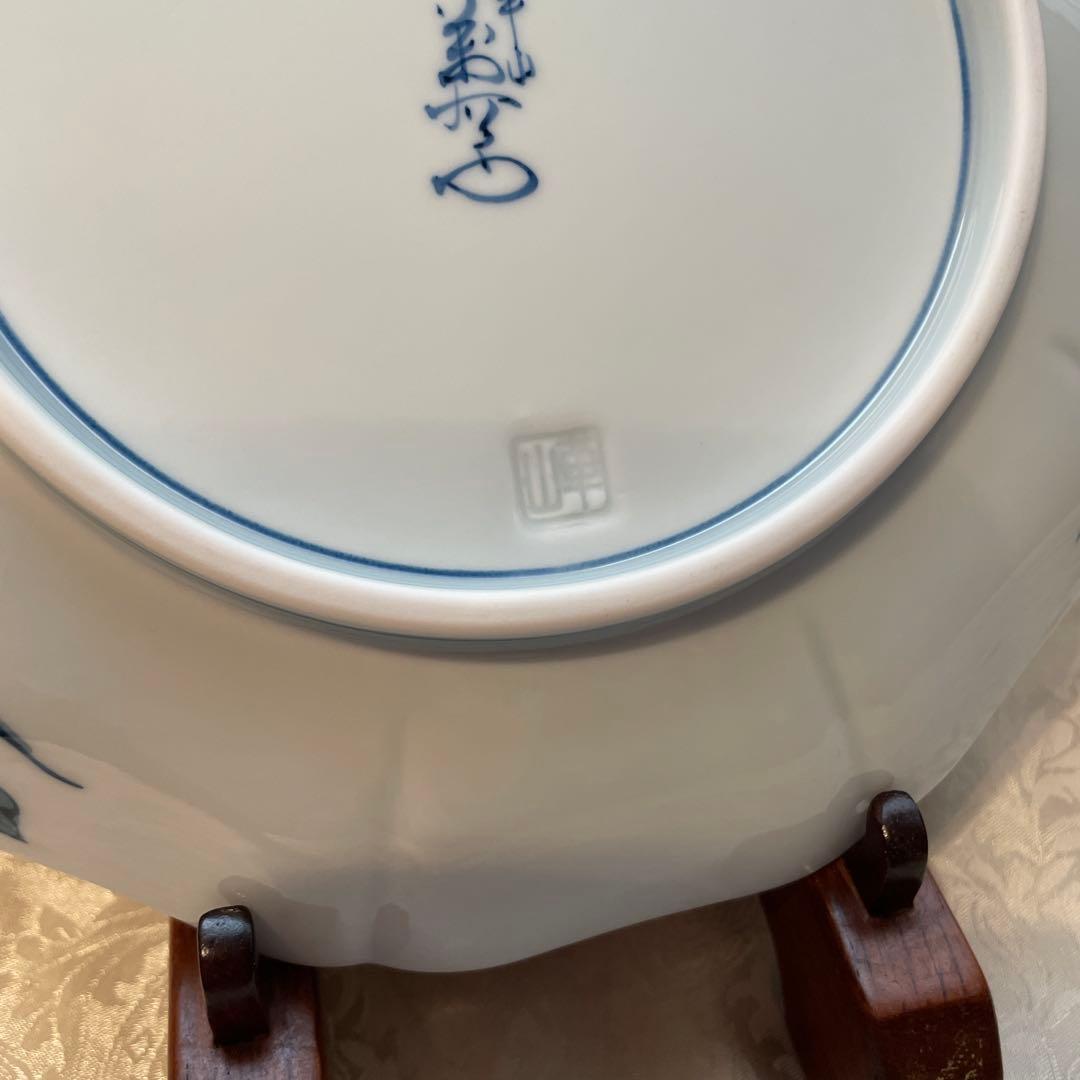 有田焼【華山萬右衛門】染付唐草　大皿揃　５枚組　輪花　桐箱　共箱