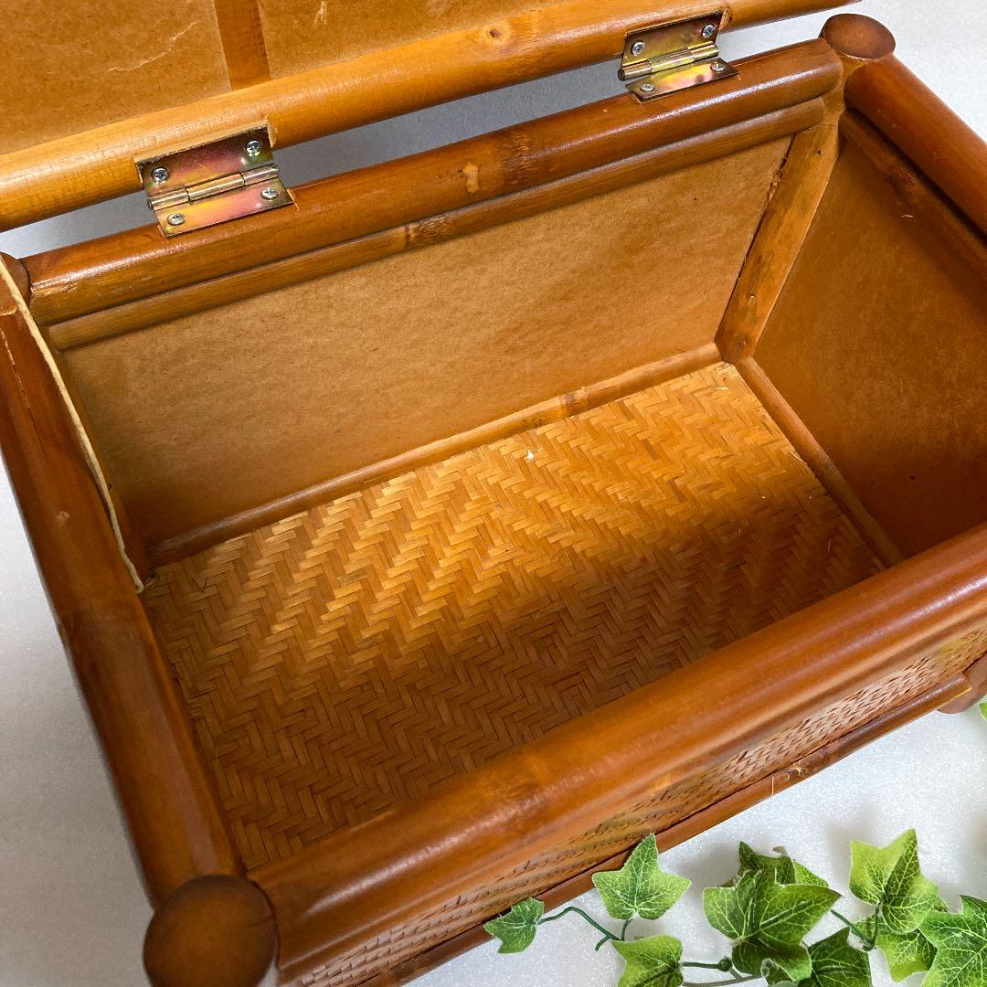 昭和レトロ　竹かご籠 網代　竹籠ボックス　竹籠バスケットアンティーク家具　骨董品