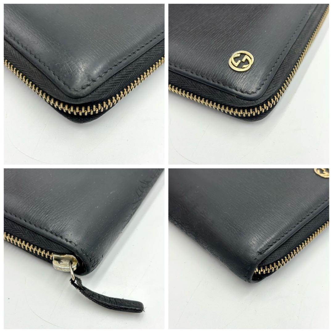 GUCCI グッチ 長財布 ラウンドジップ インターロッキング レザー ブラック