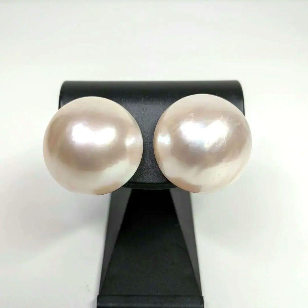 ​【超大粒17.5mm】マベパール ピアス K18 艶めく虹色テリ ホワイト系