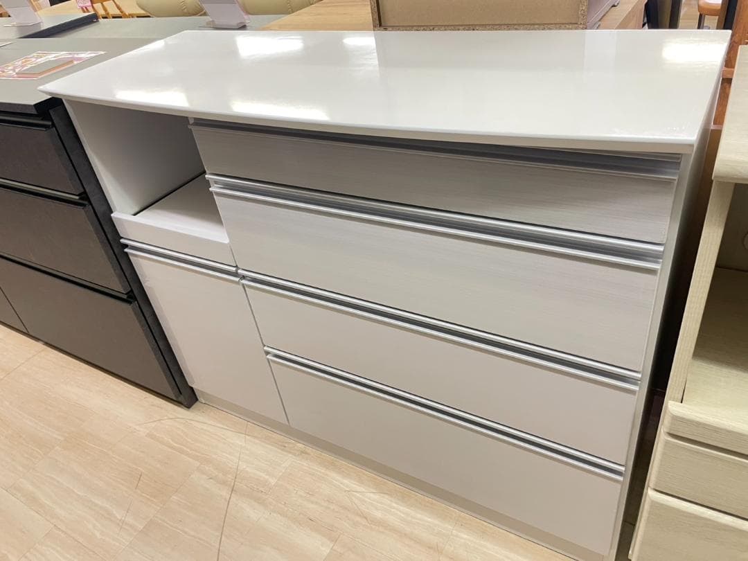 キッチンカウンター　幅120　サイドボード　ホワイト　ラック　食器棚　棚　引出