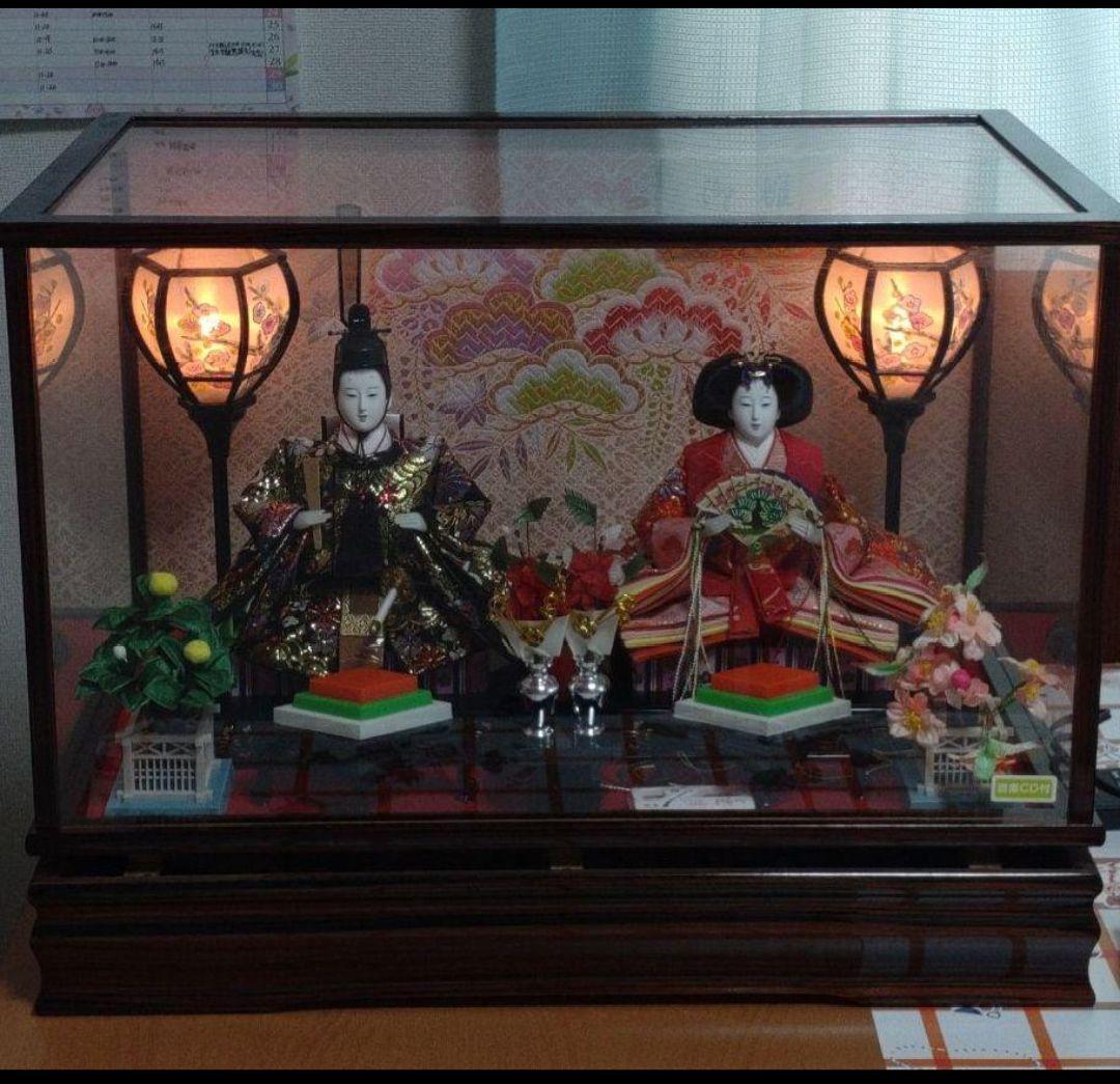 香寿作 お雛飾　親王飾り　雛人形　お雛様 ガラスケース入り