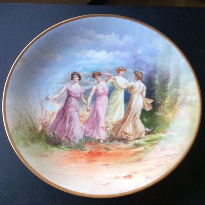 アンティーク　手描き絵皿　フランスリモージュ、リモージュ製