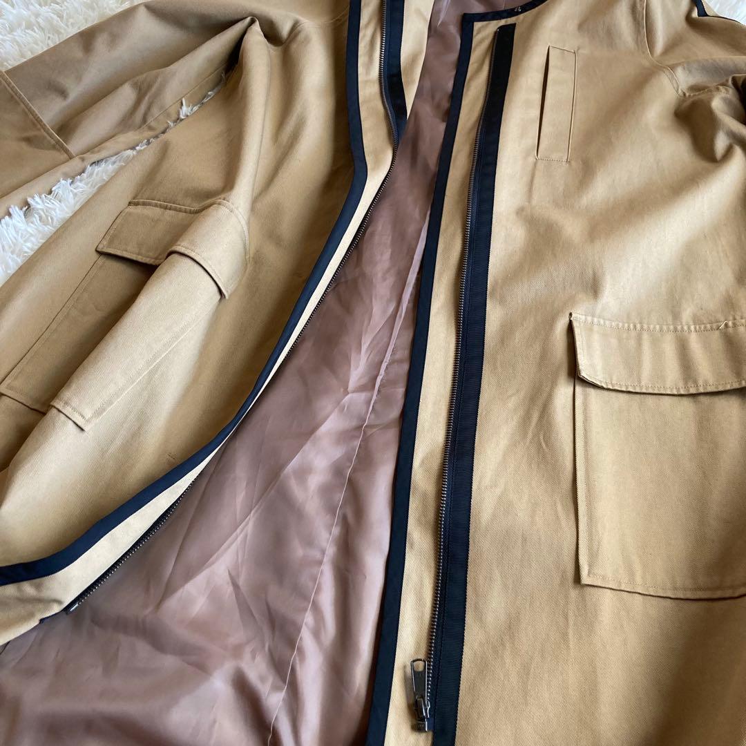 Limue ロングコート　ワイドスリーブ　ノーカラー　パイピングコート　F