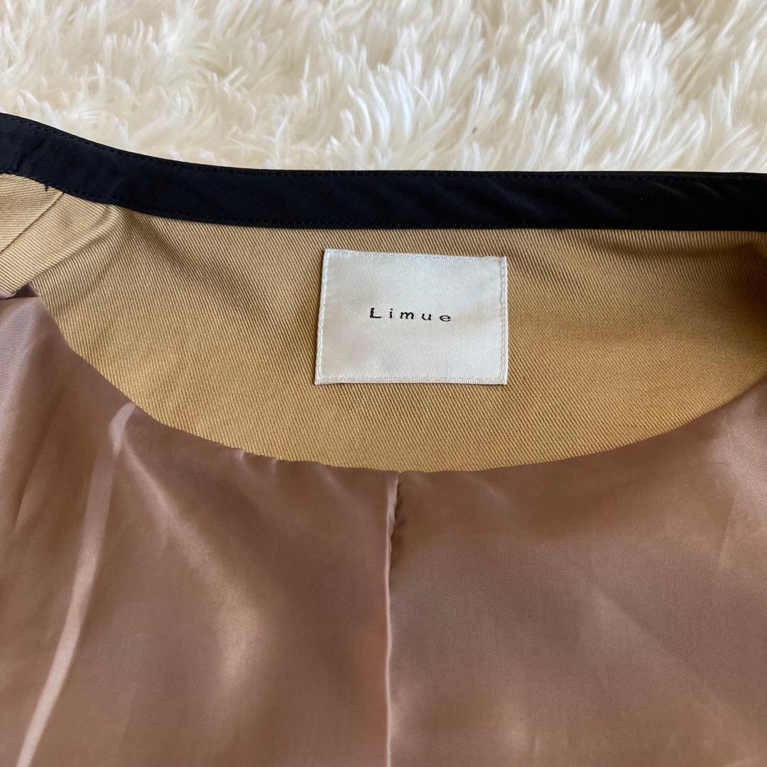 Limue ロングコート　ワイドスリーブ　ノーカラー　パイピングコート　F
