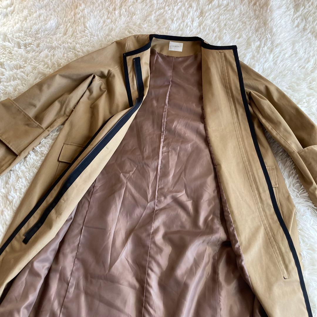 Limue ロングコート　ワイドスリーブ　ノーカラー　パイピングコート　F