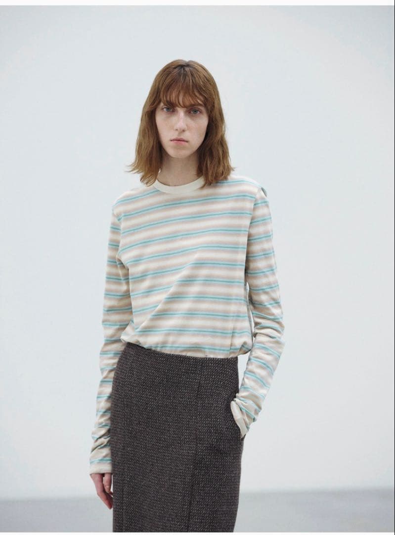 新品AURALEE GRADIENT STRIPE JERSEY L/S TEE