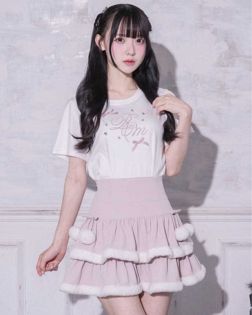 pium ファー付きティアードミニスカート