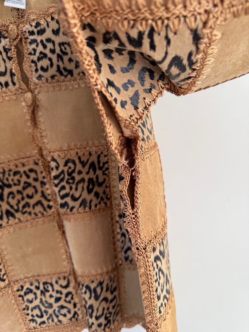 90s レオパード レザー パッチワークジャケット ベージュ hooked