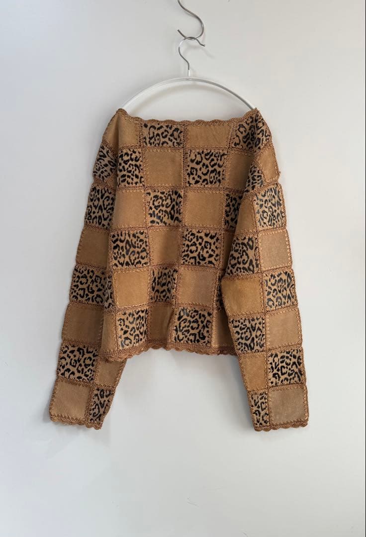 90s レオパード レザー パッチワークジャケット ベージュ hooked