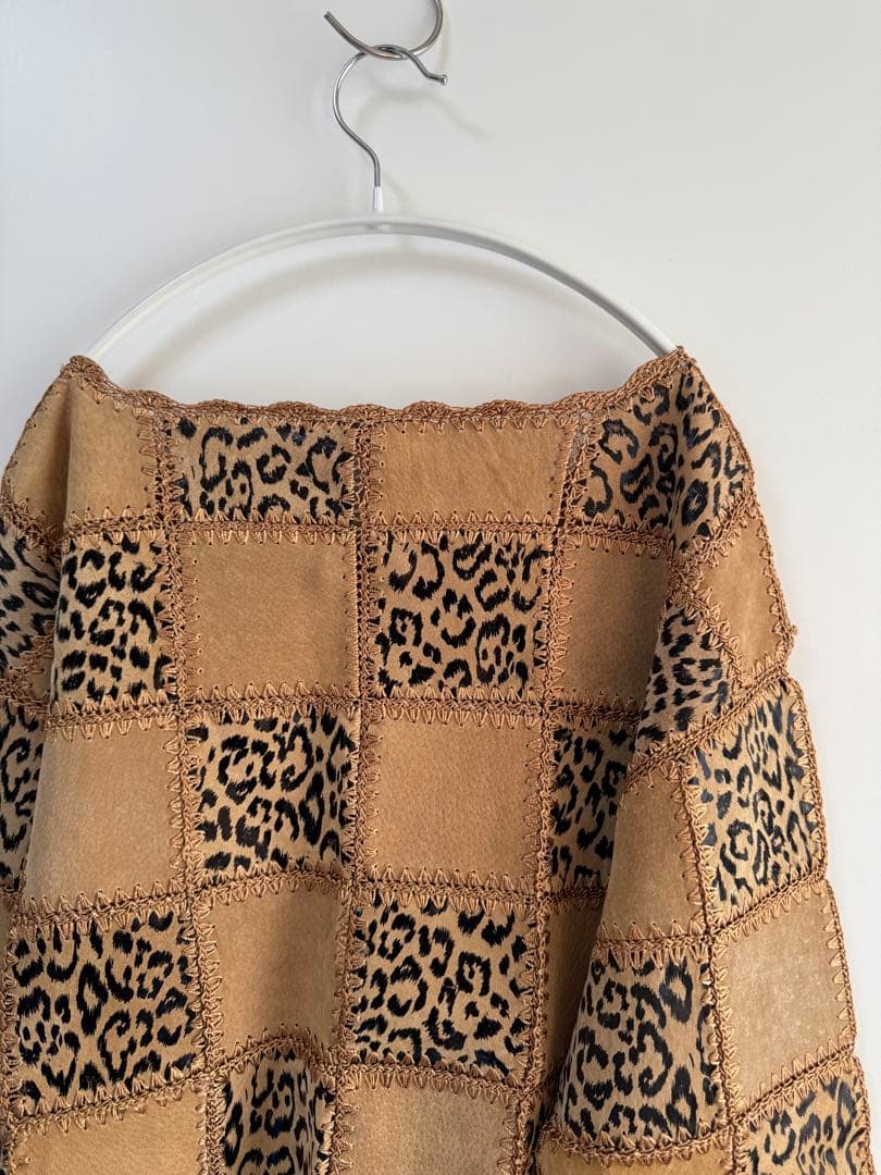 90s レオパード レザー パッチワークジャケット ベージュ hooked