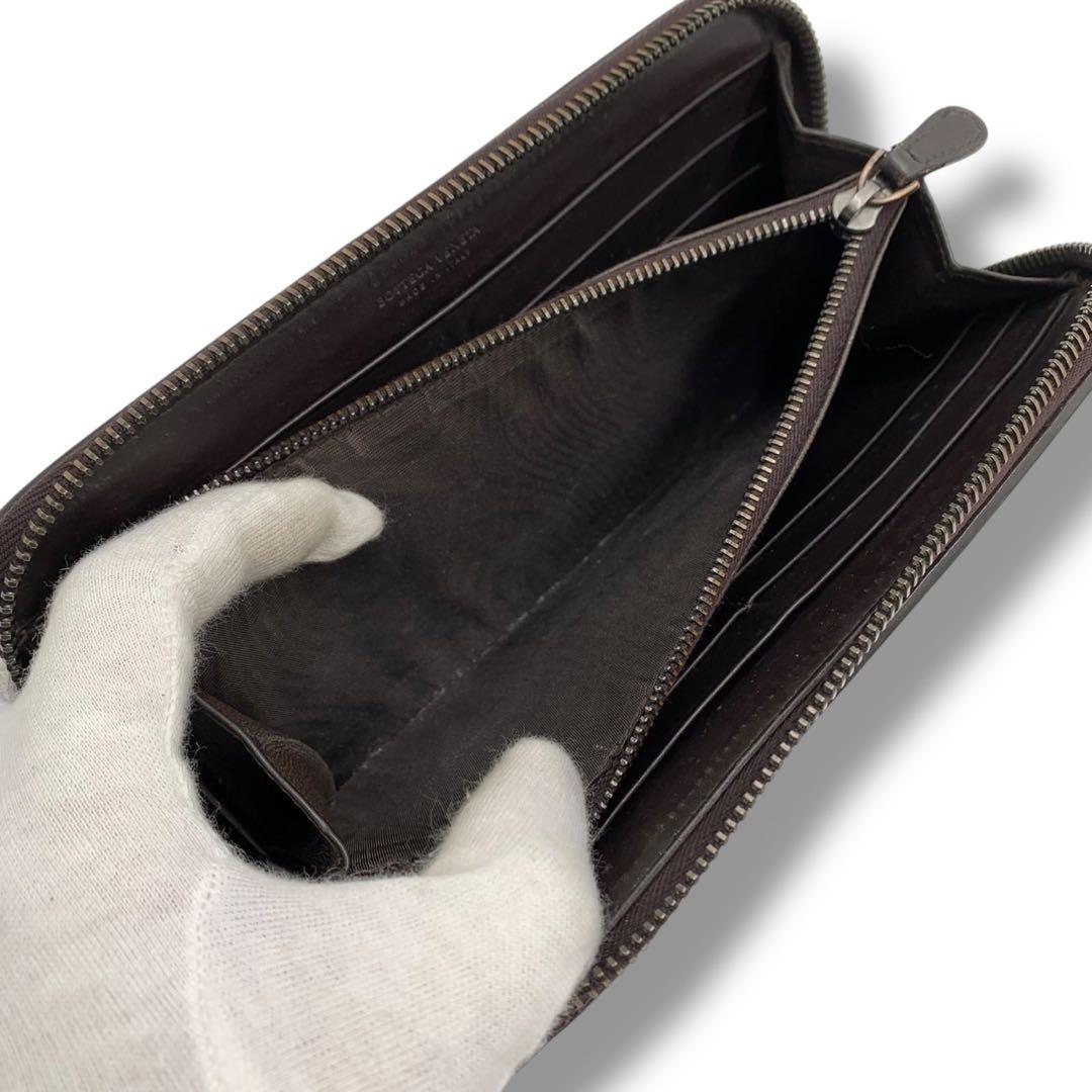 美品✨ボッテガヴェネタ 長財布 ラウンドファスナー イントレチャート レザー 茶