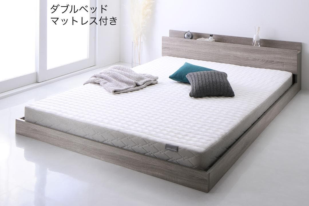 新品 送料込 ダブルベッド マットレス付 棚 コンセント付 SW