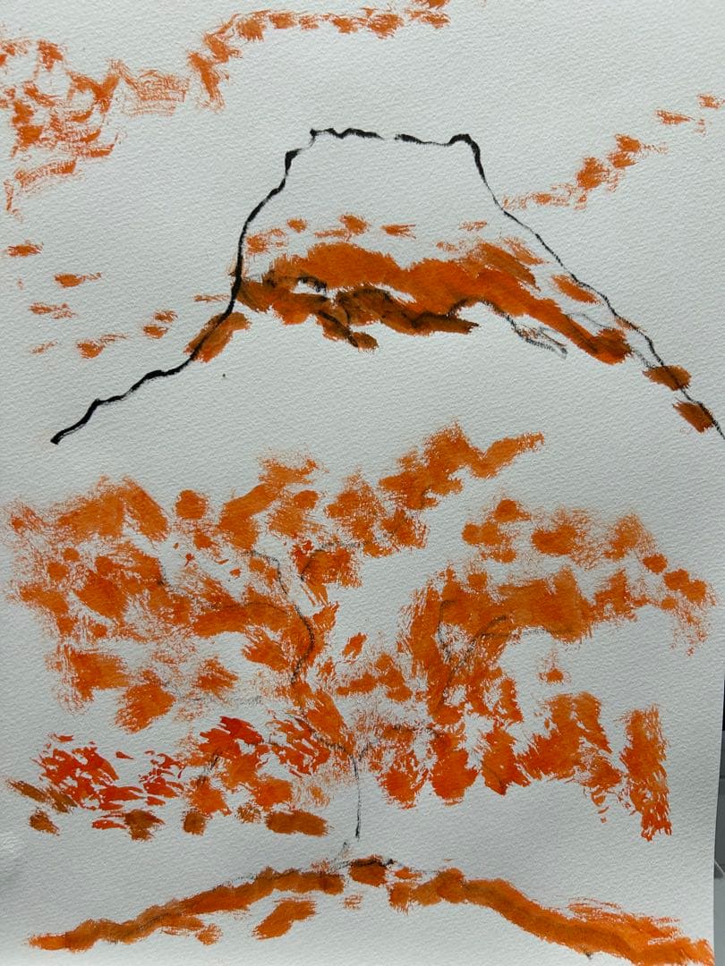 オレンジと黒の抽象画