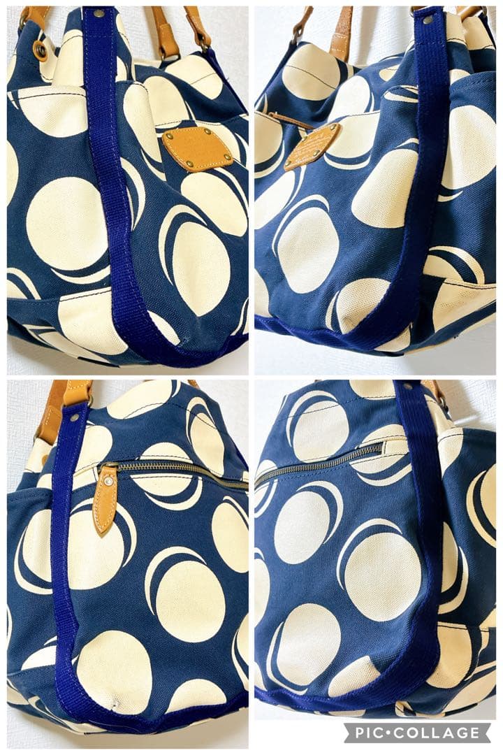 Dakota ビッグトートバックドット柄 ネイビー×ホワイト