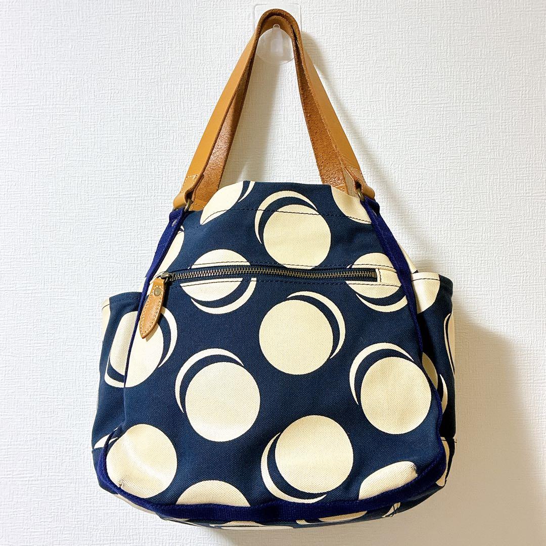 Dakota ビッグトートバックドット柄 ネイビー×ホワイト