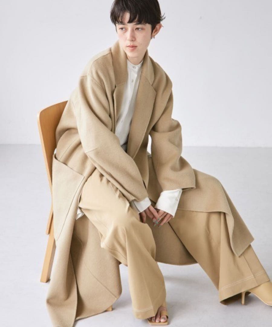 ウールオーバーコート　ベージュ　todayful ロングコート　38