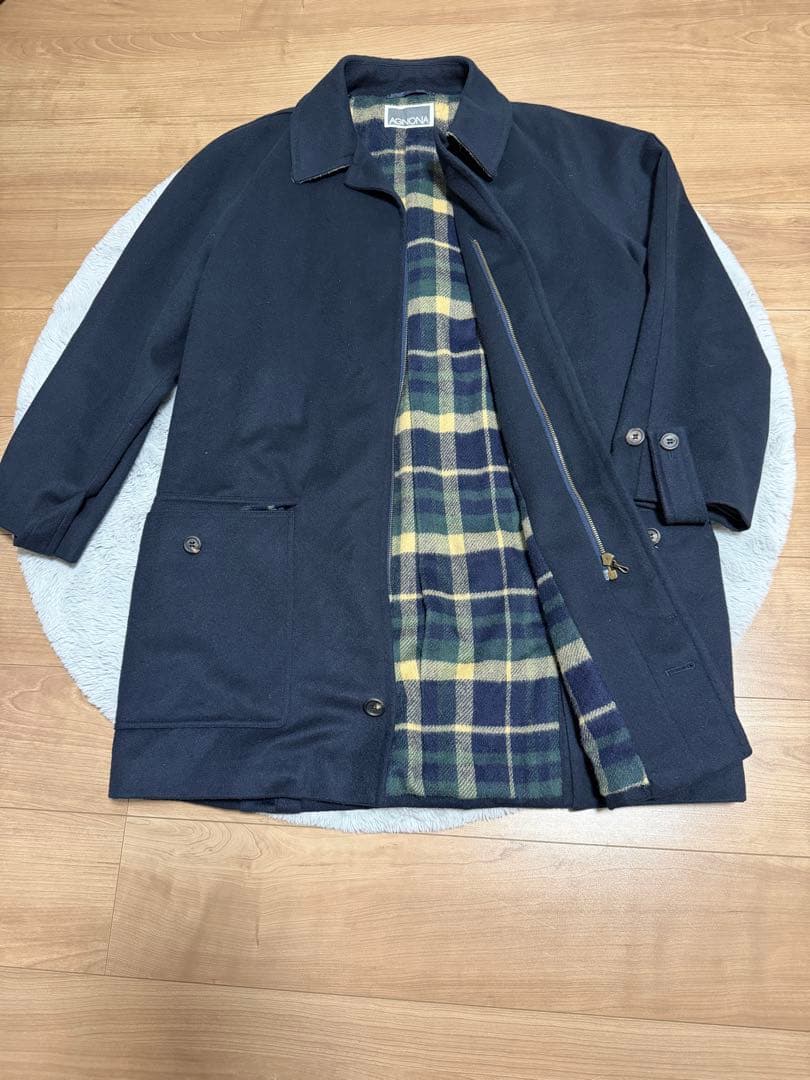 AGNONA アニオナ カシミヤ100% ロング コート 裏地チェック
