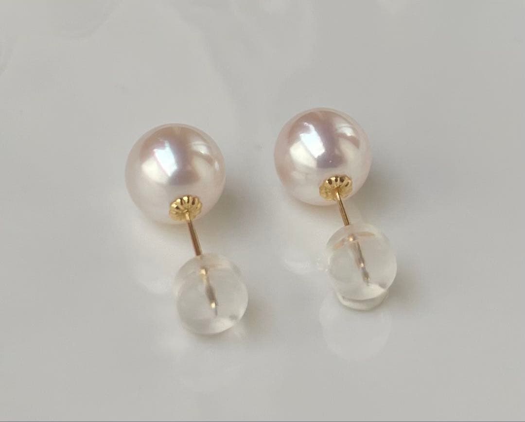 あこや真珠 大玉 K18 アコヤパール 絶品ツヤ ピアス 18金 花珠品質
