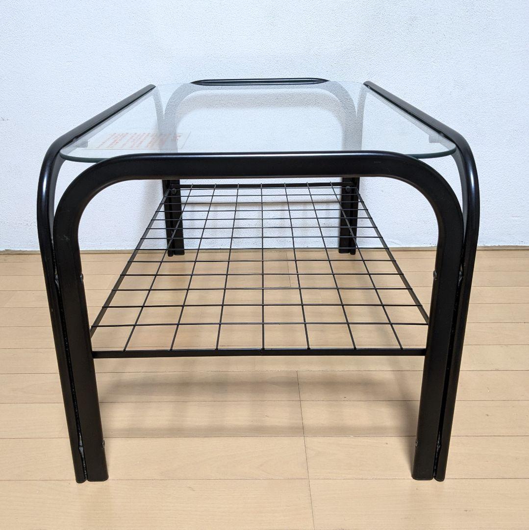 昭和レトロ ガラス アイアンフレーム ローテーブル 網棚付き ブラック 黒