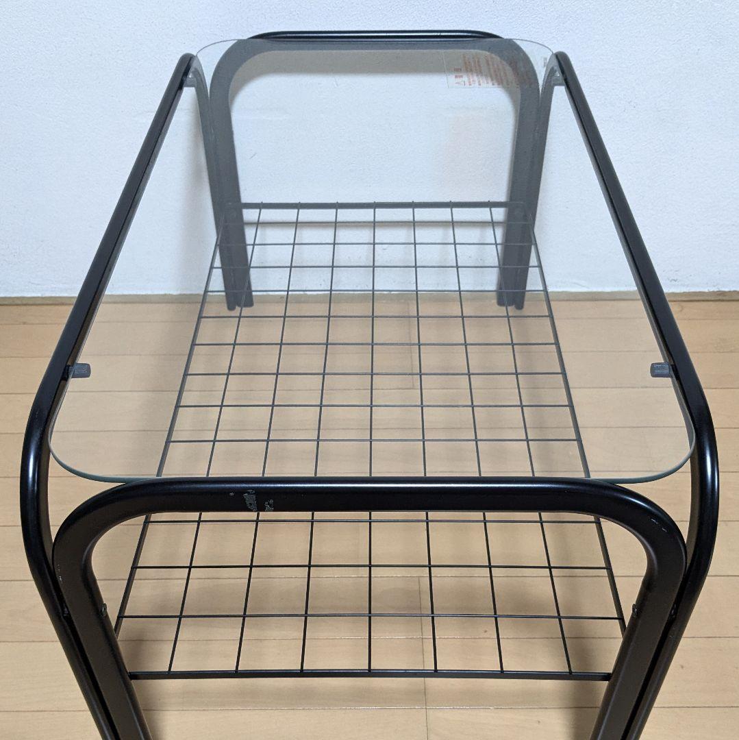 昭和レトロ ガラス アイアンフレーム ローテーブル 網棚付き ブラック 黒