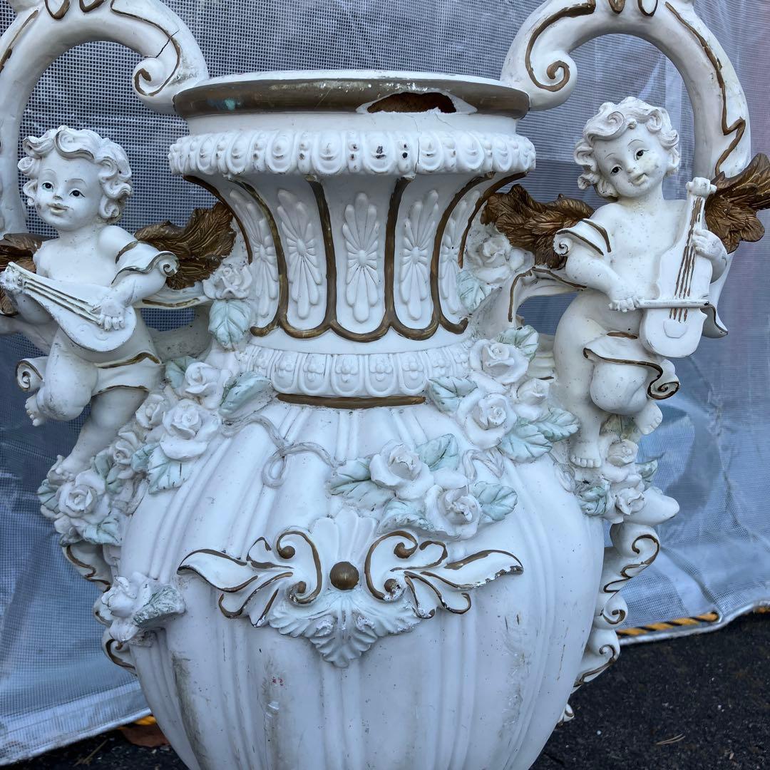 A-1 西洋アンティーク調 天使 薔薇 大型花瓶 オブジェ 置物 ロココ調