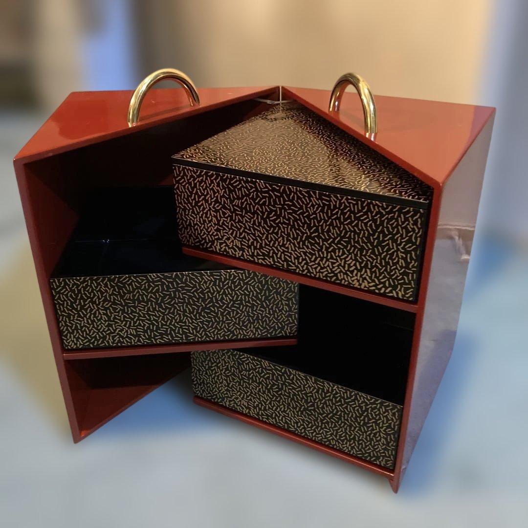 コシノヒロコ 重箱セット　おかもち　3段重　持ち手金　マルチケース　（01）