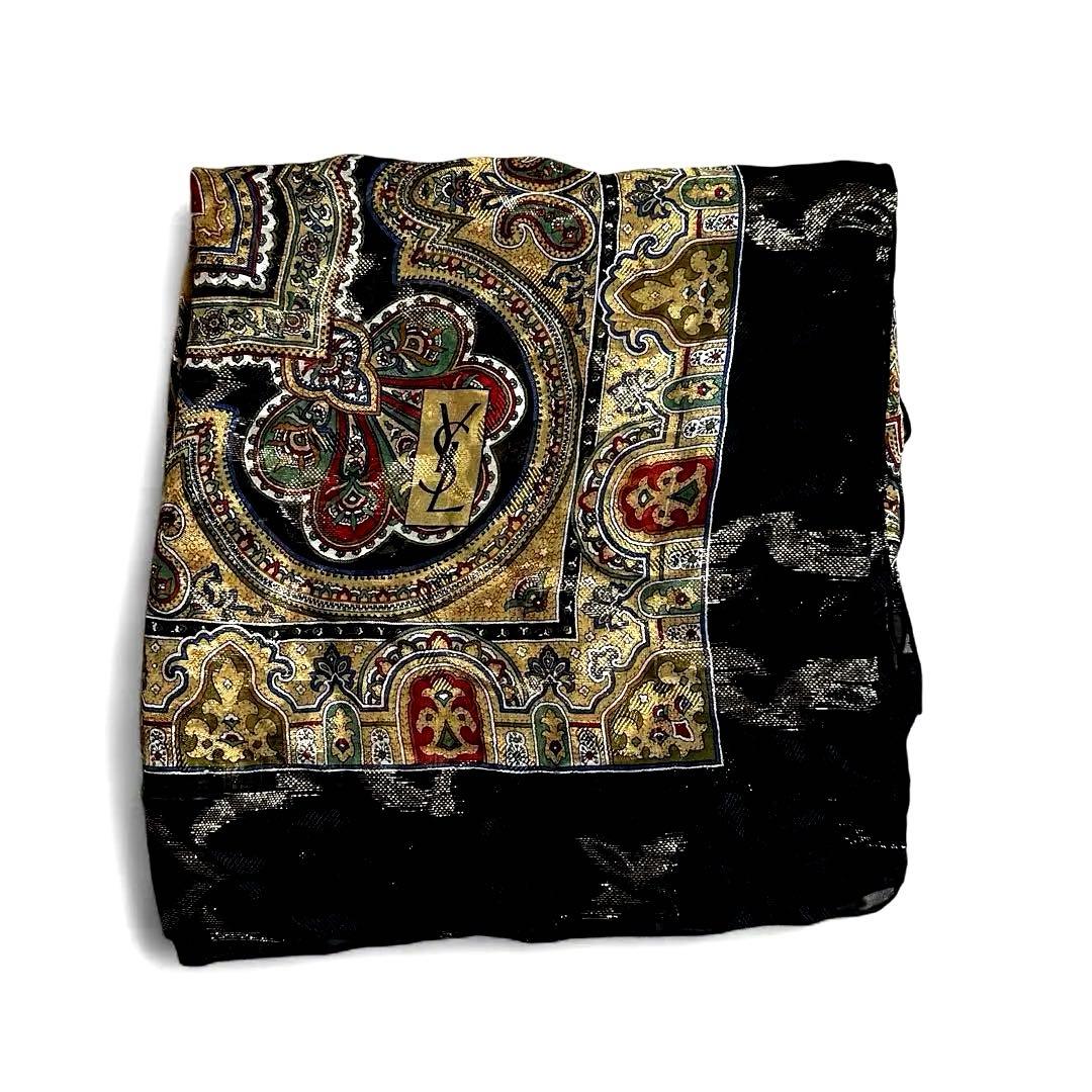 【80s】 Yves Saint Laurent 大判スカーフ シルク100%