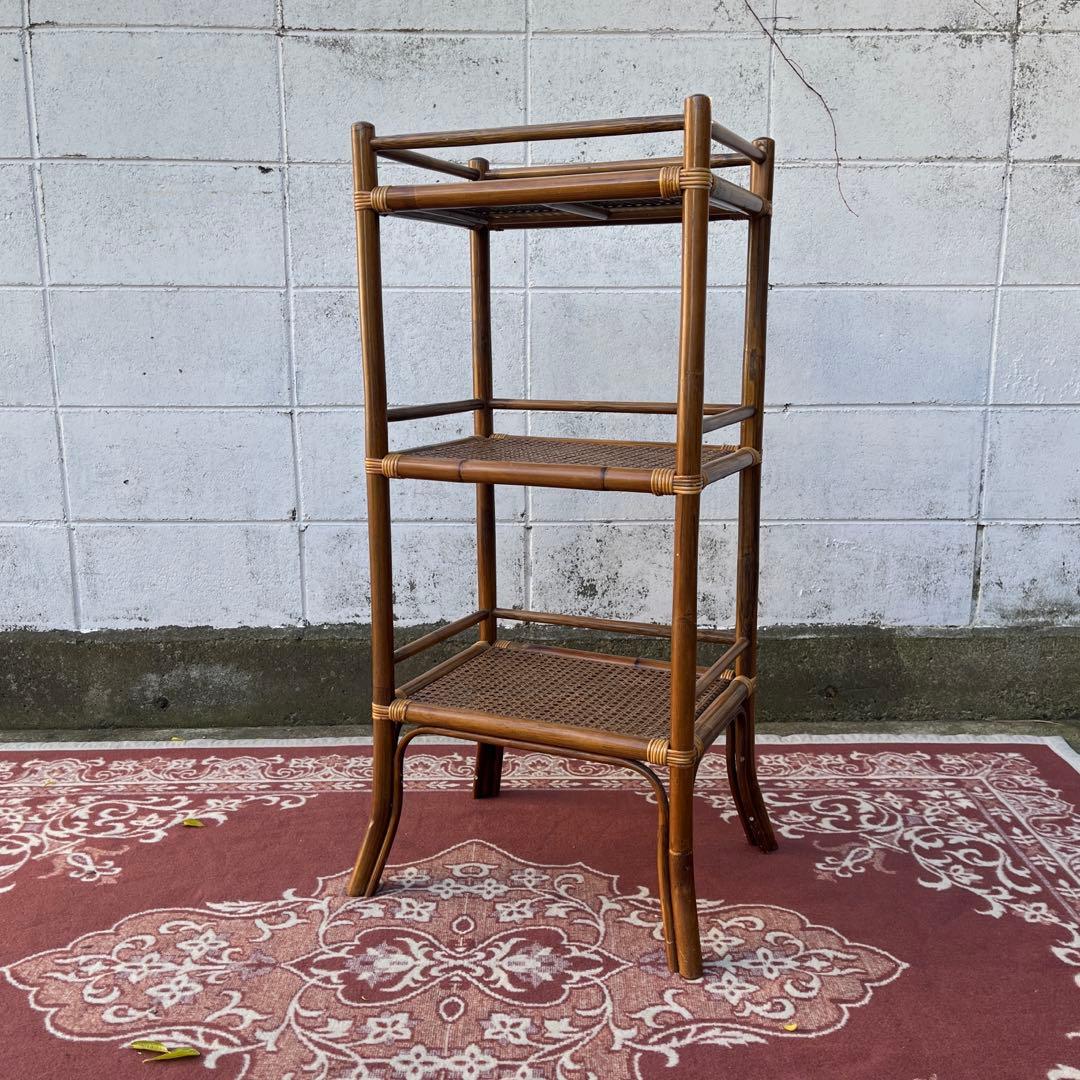 古家具ナチュラル天然素材◾️籐ラタン製 ディスプレイ台 飾り台 花台