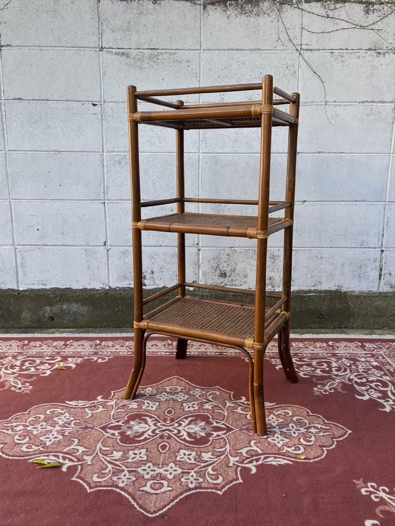 古家具ナチュラル天然素材◾️籐ラタン製 ディスプレイ台 飾り台 花台