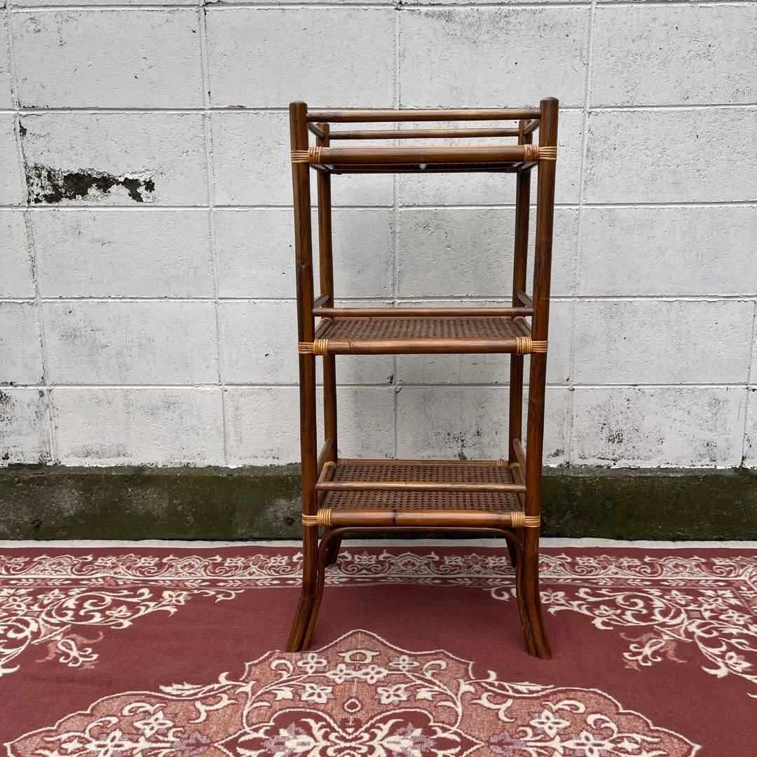 古家具ナチュラル天然素材◾️籐ラタン製 ディスプレイ台 飾り台 花台