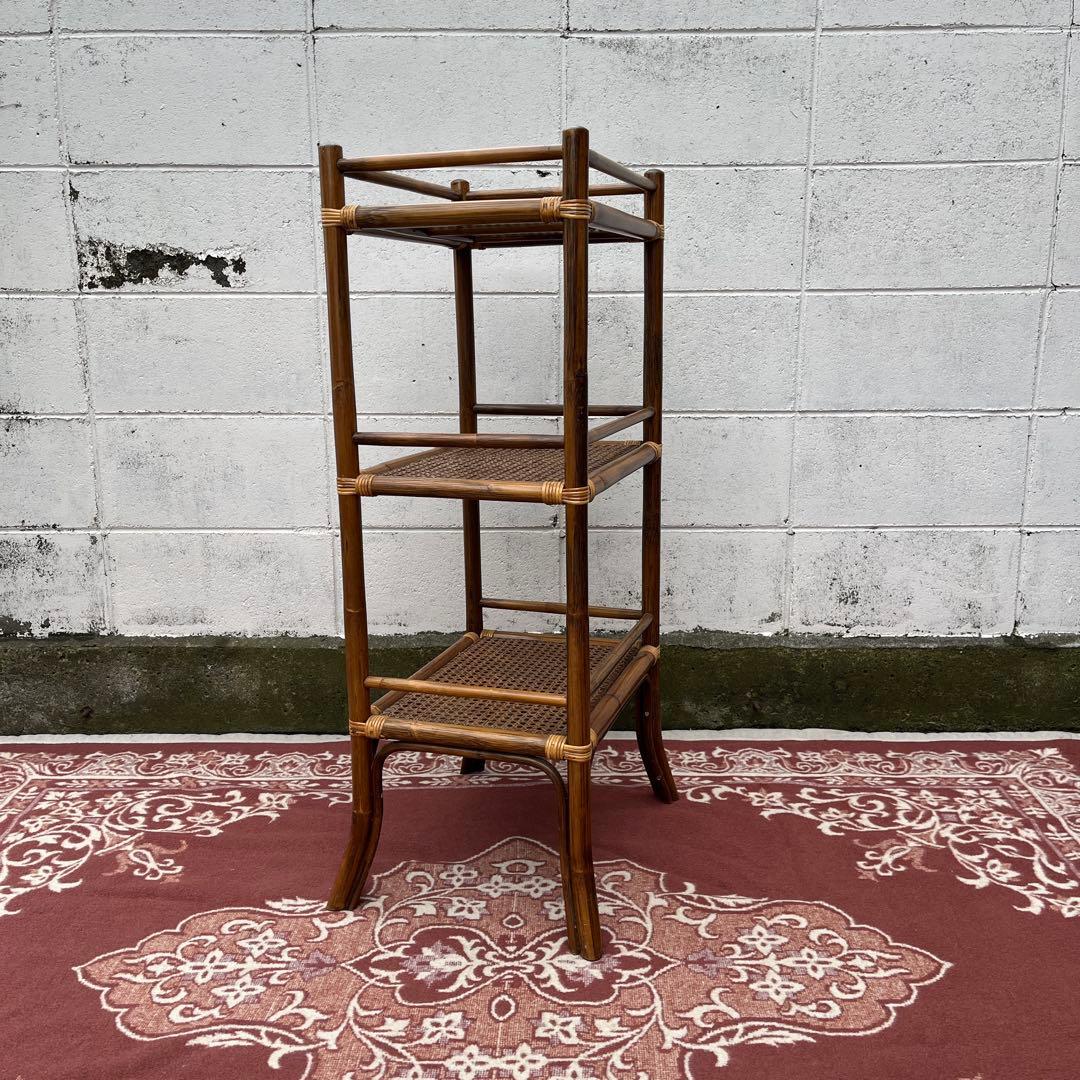 古家具ナチュラル天然素材◾️籐ラタン製 ディスプレイ台 飾り台 花台