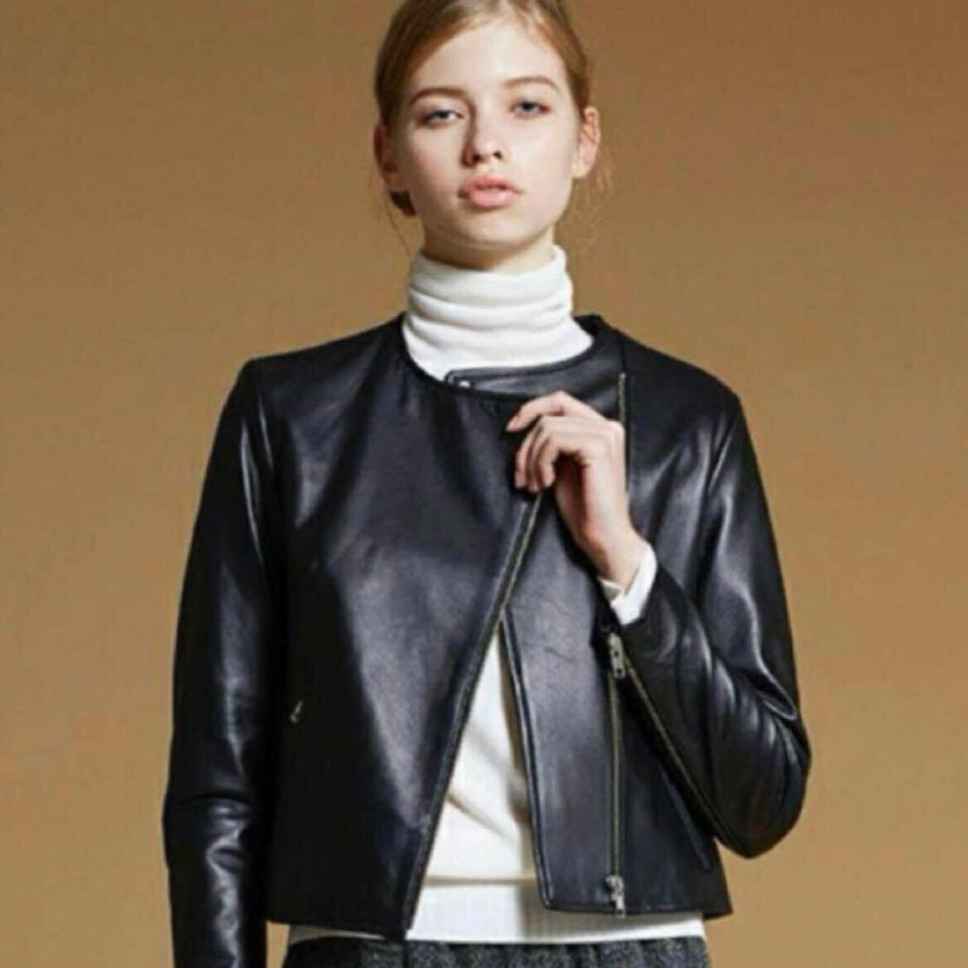 LE CIEL BLUE ミニマル ラムレザー ライダースジャケット 36