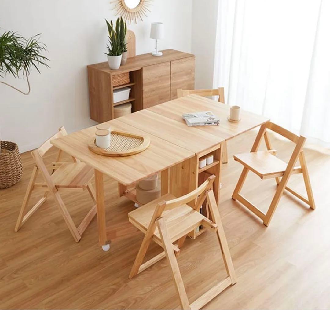 LOWYA 折りたたみダイニングテーブル 5点セット 4人掛け ナチュラル 新品
