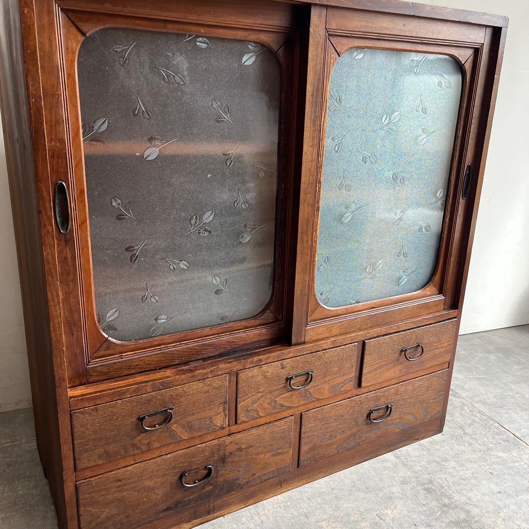 アンティーク ガラス 戸棚 キャビネット 飾り棚 昭和レトロ 無垢材 z499