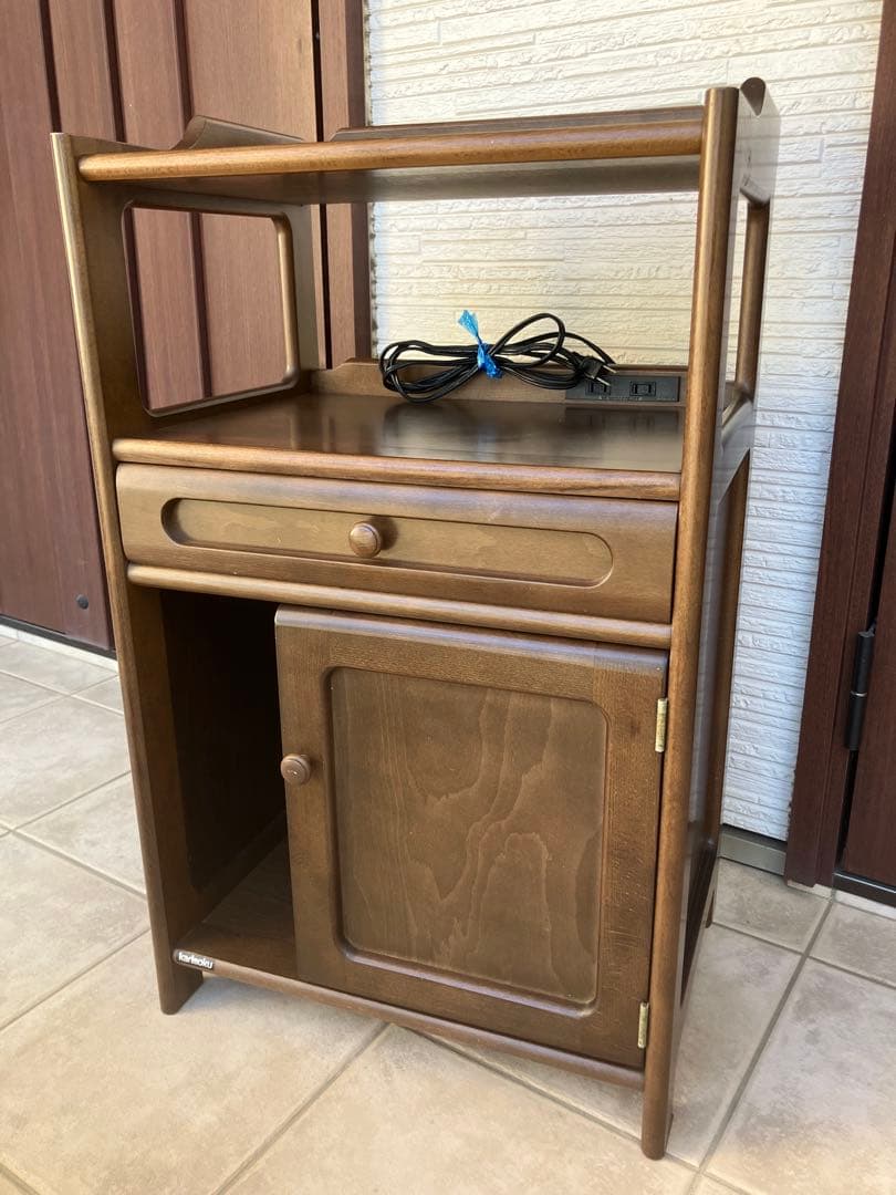 ◉カリモク◉木製サイドキャビネット 電話台 コンセント付 収納家具